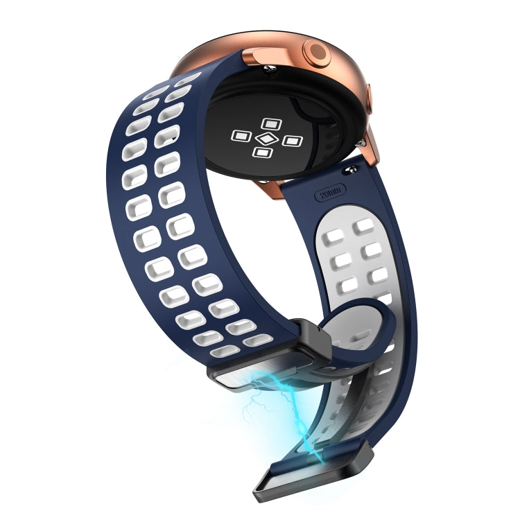 20mm Double-row Hole Folding Black Buckle Two-color Silicone Watch Band(Midnight Blue White)