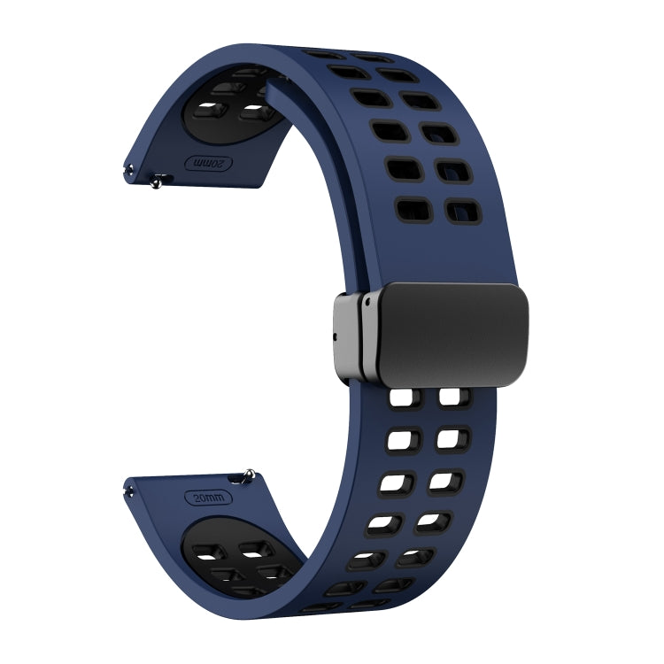 20mm Double-row Hole Folding Black Buckle Two-color Silicone Watch Band(Midnight Blue Black)