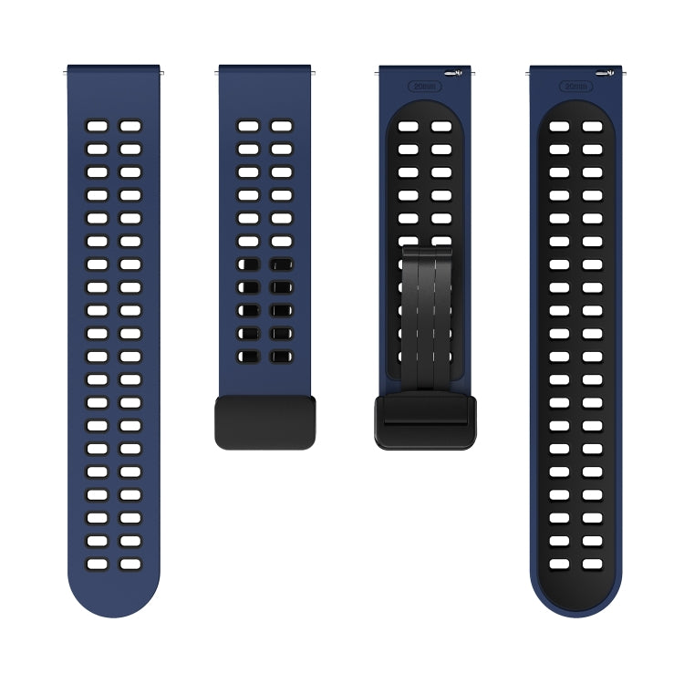 20mm Double-row Hole Folding Black Buckle Two-color Silicone Watch Band(Midnight Blue Black) - Smart Wear by PMC TechLife | Online Shopping South Africa | PMC TechLife