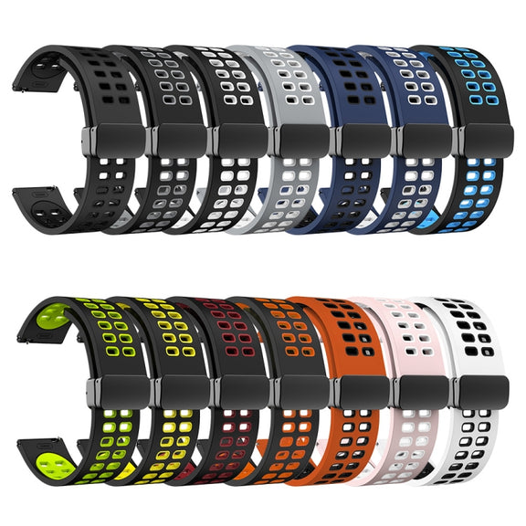 20mm Double-row Hole Folding Black Buckle Two-color Silicone Watch Band(Grey White)