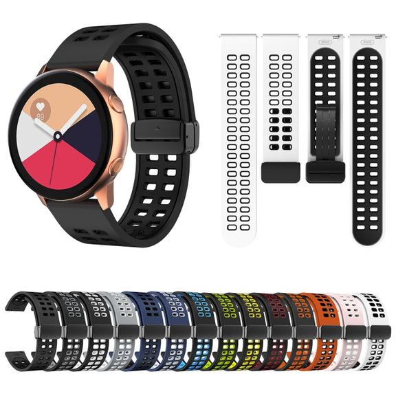 20mm Double-row Hole Folding Black Buckle Two-color Silicone Watch Band(Grey White)