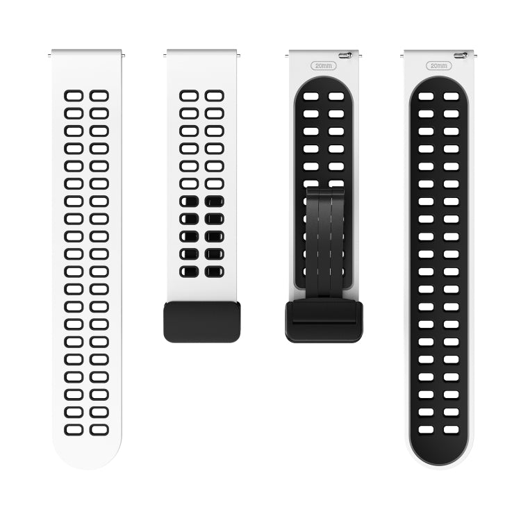 22mm Double-row Hole Folding Black Buckle Two-color Silicone Watch Band(White Black)