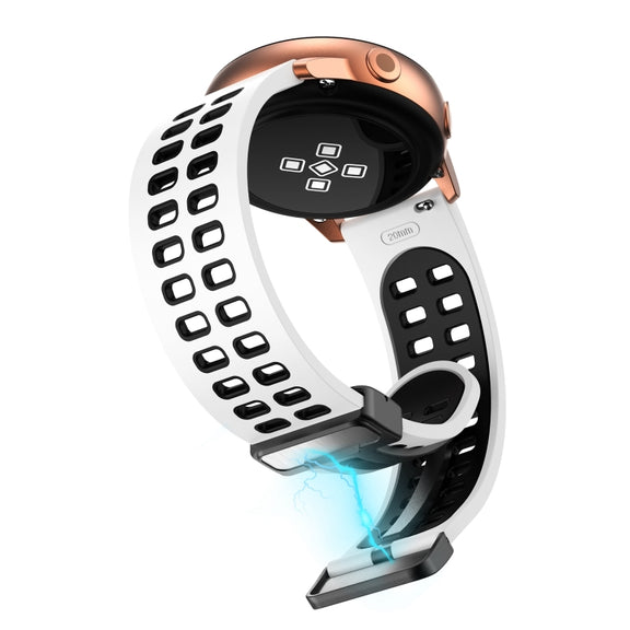 22mm Double-row Hole Folding Black Buckle Two-color Silicone Watch Band(White Black)