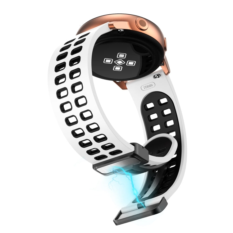 22mm Double-row Hole Folding Black Buckle Two-color Silicone Watch Band(White Black)