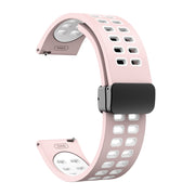 22mm Double-row Hole Folding Black Buckle Two-color Silicone Watch Band(Pink White)