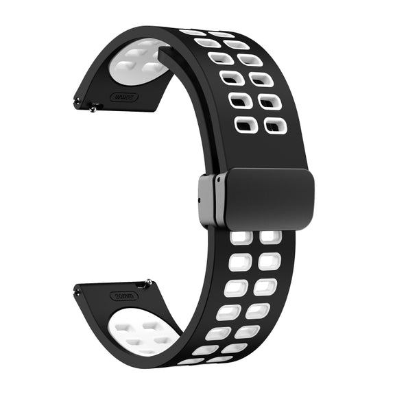 22mm Double-row Hole Folding Black Buckle Two-color Silicone Watch Band(Black White)