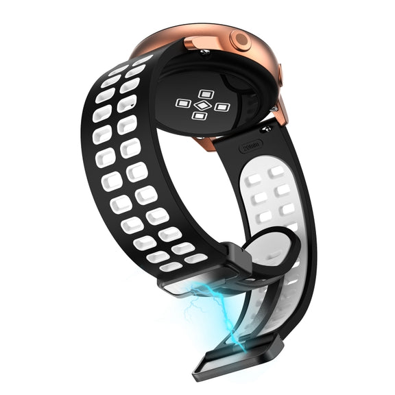 22mm Double-row Hole Folding Black Buckle Two-color Silicone Watch Band(Black White)