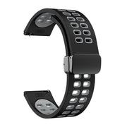 22mm Double-row Hole Folding Black Buckle Two-color Silicone Watch Band(Black Grey)