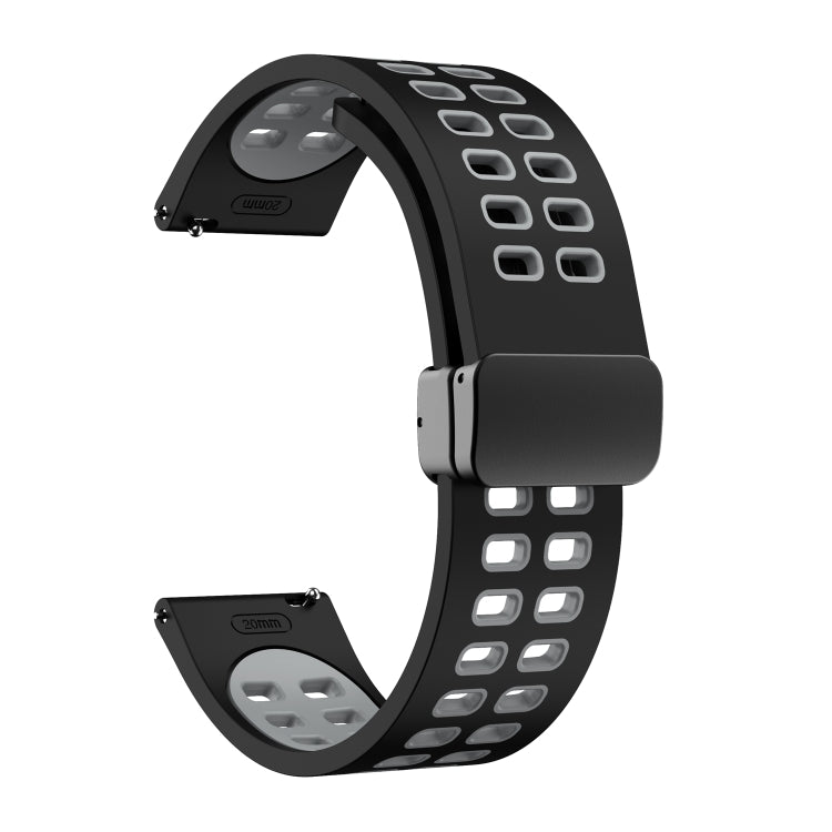 22mm Double-row Hole Folding Black Buckle Two-color Silicone Watch Band(Black Grey)