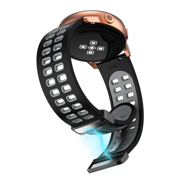 22mm Double-row Hole Folding Black Buckle Two-color Silicone Watch Band(Black Grey)