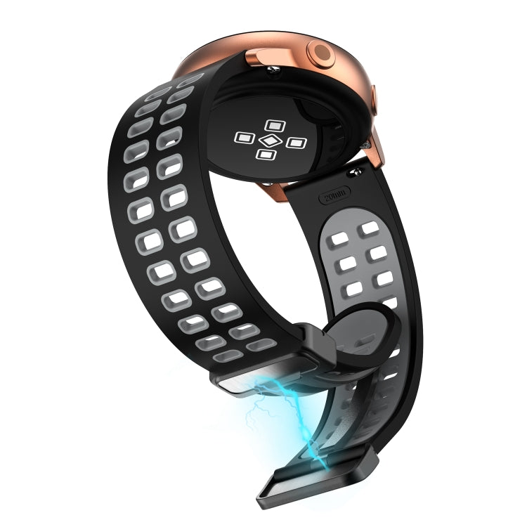 22mm Double-row Hole Folding Black Buckle Two-color Silicone Watch Band(Black Grey)