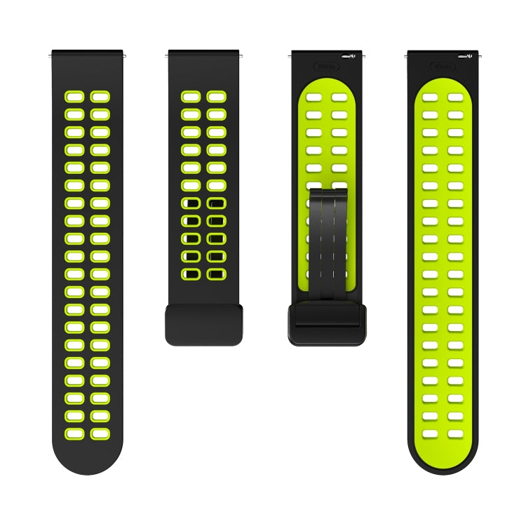 22mm Double-row Hole Folding Black Buckle Two-color Silicone Watch Band(Black Green)