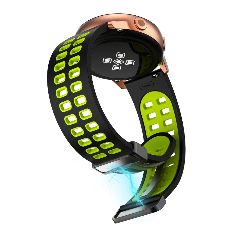 22mm Double-row Hole Folding Black Buckle Two-color Silicone Watch Band(Black Green)