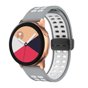 22mm Double-row Hole Folding Black Buckle Two-color Silicone Watch Band(Grey White)