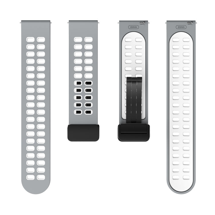 22mm Double-row Hole Folding Black Buckle Two-color Silicone Watch Band(Grey White)