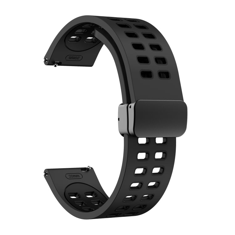 22mm Double-row Hole Folding Black Buckle Two-color Silicone Watch Band(Black)