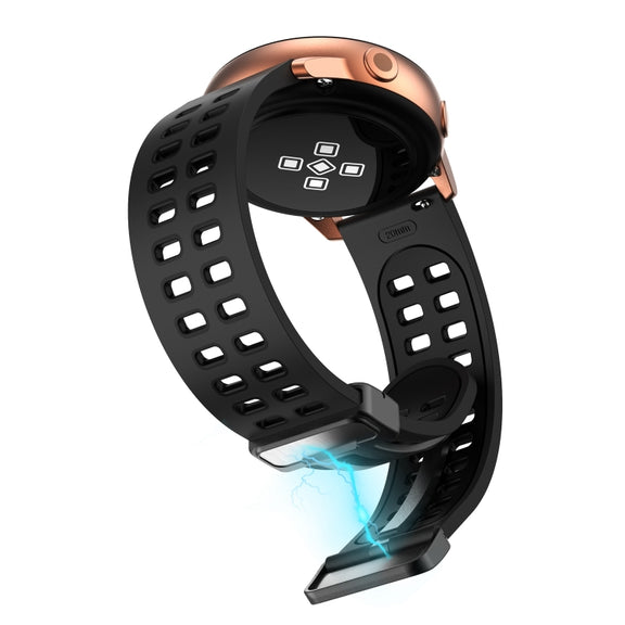 22mm Double-row Hole Folding Black Buckle Two-color Silicone Watch Band(Black)