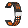 20mm Double-row Hole Folding Silver Buckle Two-color Silicone Watch Band(Black Orange) - Smart Wear by PMC TechLife | Online Shopping South Africa | PMC TechLife