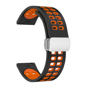 20mm Double-row Hole Folding Silver Buckle Two-color Silicone Watch Band(Black Orange)