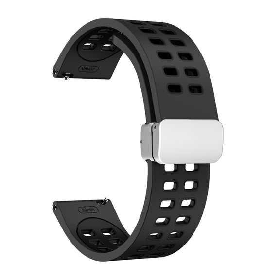 20mm Double-row Hole Folding Silver Buckle Two-color Silicone Watch Band(Black)