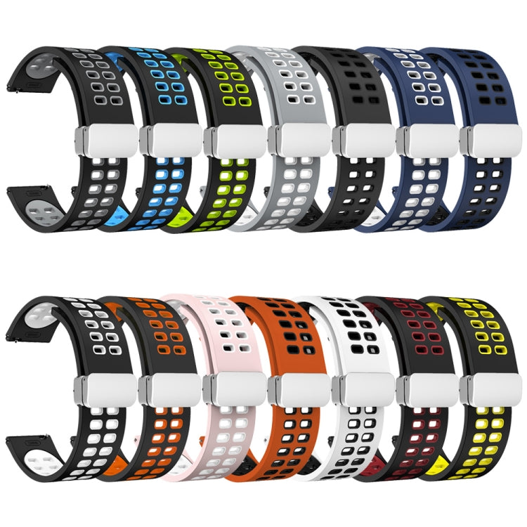 20mm Double-row Hole Folding Silver Buckle Two-color Silicone Watch Band(Black Grey) - Smart Wear by PMC TechLife | Online Shopping South Africa | PMC TechLife