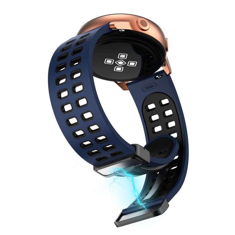 20mm Double-row Hole Folding Silver Buckle Two-color Silicone Watch Band(Black)