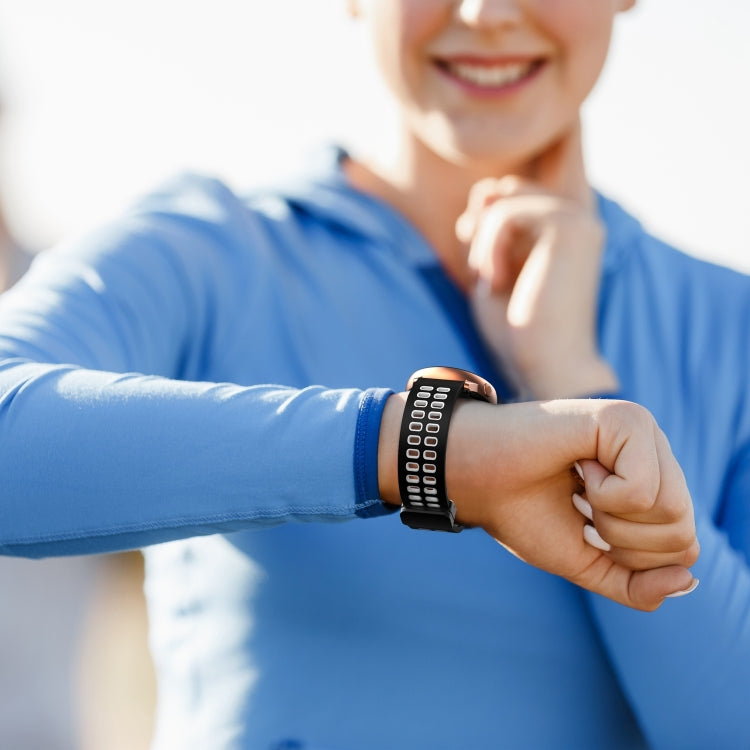 20mm Double-row Hole Folding Silver Buckle Two-color Silicone Watch Band(Black Yellow) - Smart Wear by PMC TechLife | Online Shopping South Africa | PMC TechLife