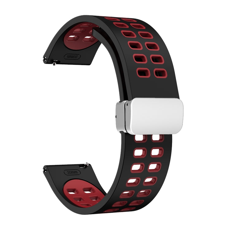 22mm Double-row Hole Folding Silver Buckle Two-color Silicone Watch Band(Black Red) - Smart Wear by PMC TechLife | Online Shopping South Africa | PMC TechLife