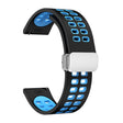 22mm Double-row Hole Folding Silver Buckle Two-color Silicone Watch Band(Black Sky Blue) - Smart Wear by PMC TechLife | Online Shopping South Africa | PMC TechLife