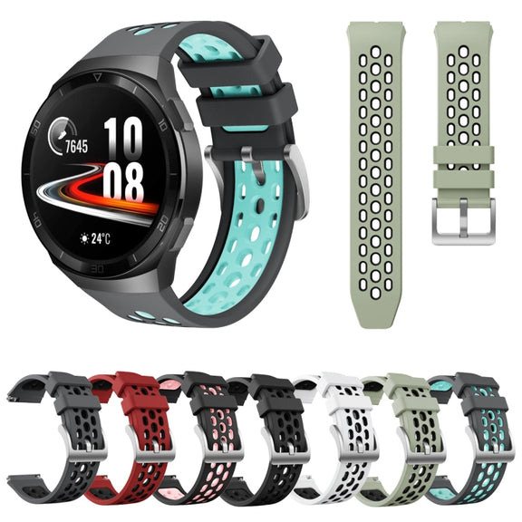 For Huawei Watch GT 2e Two Color Round Hole Silicone Watch Band(Grey Green)