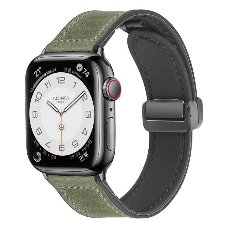 Magnetic Folding Silicone Leather Watch Band For Apple Watch Series 8&7 41mm / SE 2&6&SE&5&4 40mm / 3&2&1 38mm (Army Green) - Watch Bands by PMC TechLife | Online Shopping South Africa | PMC TechLife