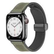 Magnetic Folding Silicone Leather Watch Band For Apple Watch Series 8&7 41mm / SE 2&6&SE&5&4 40mm / 3&2&1 38mm (Army Green)