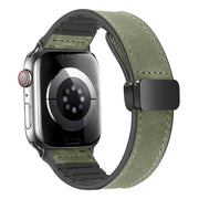 Magnetic Folding Silicone Leather Watch Band For Apple Watch Series 8&7 41mm / SE 2&6&SE&5&4 40mm / 3&2&1 38mm (Army Green)