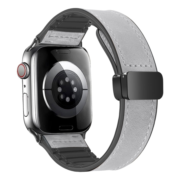 Magnetic Folding Silicone Leather Watch Band For Apple Watch Series 8&7 41mm / SE 2&6&SE&5&4 40mm / 3&2&1 38mm (Grey)