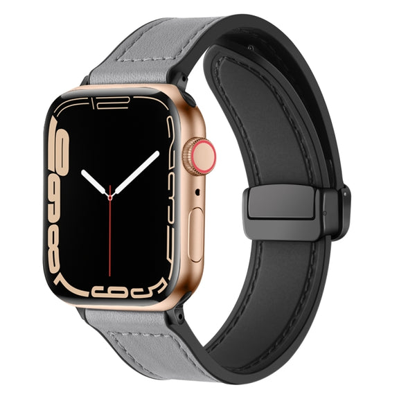 Magnetic Folding Silicone Leather Watch Band For Apple Watch Series 8&7 41mm / SE 2&6&SE&5&4 40mm / 3&2&1 38mm (Grey)