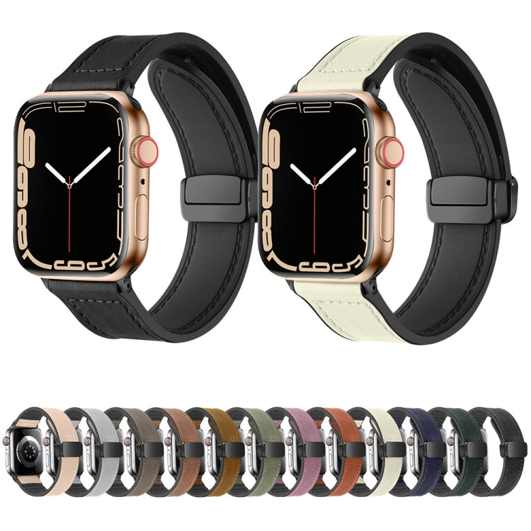 Magnetic Folding Silicone Leather Watch Band For Apple Watch Series 8&7 41mm / SE 2&6&SE&5&4 40mm / 3&2&1 38mm (Army Green) - Watch Bands by PMC TechLife | Online Shopping South Africa | PMC TechLife