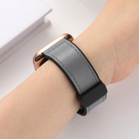 Magnetic Folding Silicone Leather Watch Band For Apple Watch Ultra 49mm / Series 8&7 45mm / SE 2&6&SE&5&4 44mm / 3&2&1 42mm (Grey)
