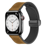 Magnetic Folding Silicone Leather Watch Band For Apple Watch Ultra 49mm / Series 8&7 45mm / SE 2&6&SE&5&4 44mm / 3&2&1 42mm (Light Brown)