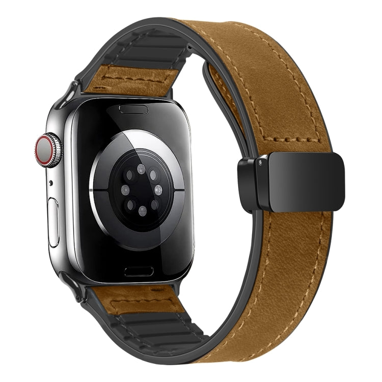 Magnetic Folding Silicone Leather Watch Band For Apple Watch Ultra 49mm / Series 8&7 45mm / SE 2&6&SE&5&4 44mm / 3&2&1 42mm (Light Brown)