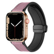 Magnetic Folding Silicone Leather Watch Band For Apple Watch Ultra 49mm / Series 8&7 45mm / SE 2&6&SE&5&4 44mm / 3&2&1 42mm (Rose Pink) - Watch Bands by PMC TechLife | Online Shopping South Africa | PMC TechLife