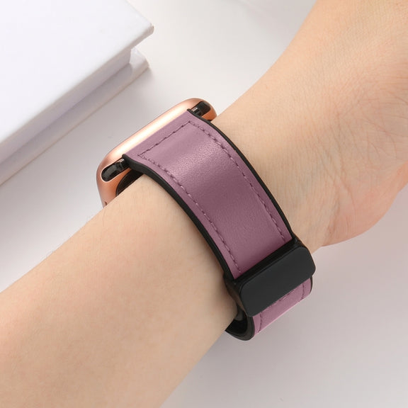 Magnetic Folding Silicone Leather Watch Band For Apple Watch Ultra 49mm / Series 8&7 45mm / SE 2&6&SE&5&4 44mm / 3&2&1 42mm (Rose Pink)