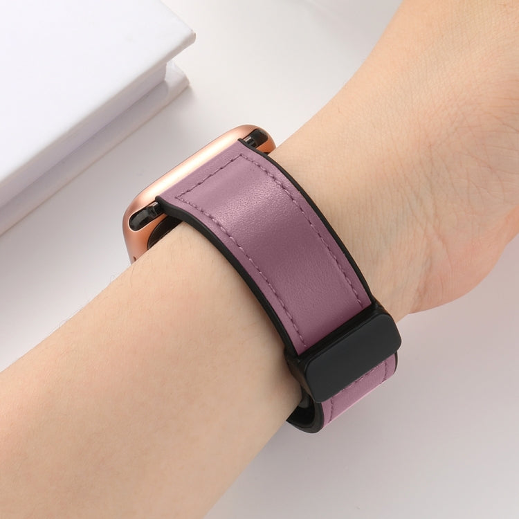 Magnetic Folding Silicone Leather Watch Band For Apple Watch Ultra 49mm / Series 8&7 45mm / SE 2&6&SE&5&4 44mm / 3&2&1 42mm (Rose Pink)