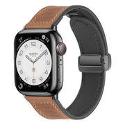 Magnetic Folding Silicone Leather Watch Band For Apple Watch Ultra 49mm / Series 8&7 45mm / SE 2&6&SE&5&4 44mm / 3&2&1 42mm (Dark Brown)