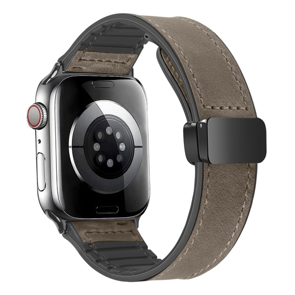 Magnetic Folding Silicone Leather Watch Band For Apple Watch Ultra 49mm / Series 8&7 45mm / SE 2&6&SE&5&4 44mm / 3&2&1 42mm (Taupe)