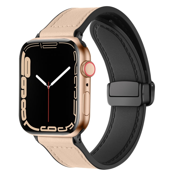 Magnetic Folding Silicone Leather Watch Band For Apple Watch Ultra 49mm / Series 8&7 45mm / SE 2&6&SE&5&4 44mm / 3&2&1 42mm (Apricot) - Watch Bands by PMC TechLife | Online Shopping South Africa | PMC TechLife