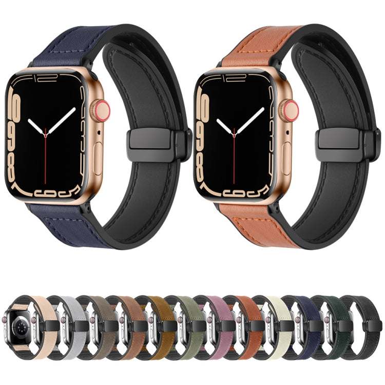 Magnetic Folding Silicone Leather Watch Band For Apple Watch Ultra 49mm / Series 8&7 45mm / SE 2&6&SE&5&4 44mm / 3&2&1 42mm (Apricot) - Watch Bands by PMC TechLife | Online Shopping South Africa | PMC TechLife