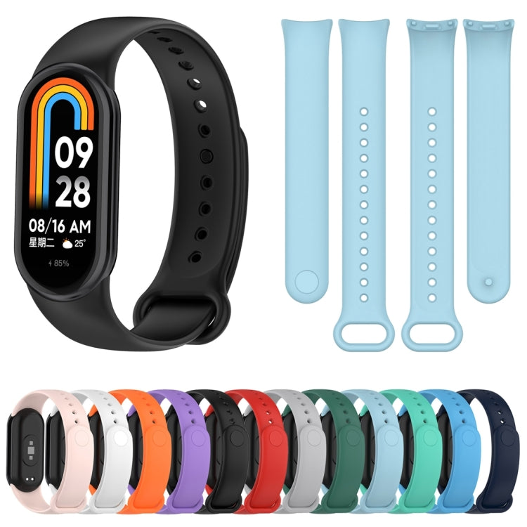 For Xiaomi Mi Band 8 Solid Color Silicone Plug Replacement Watch Band(White)