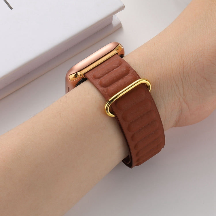 Magnetic Reverse Buckle Watch Band For Apple Watch Series 8&7 41mm(Saddle Brown)
