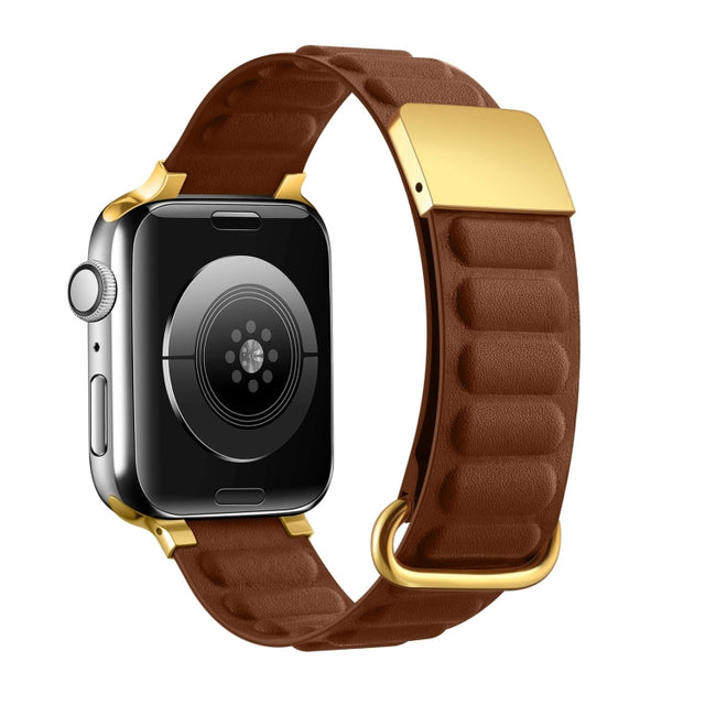 Magnetic Reverse Buckle Watch Band For Apple Watch Series 8&7 41mm(Saddle Brown)
