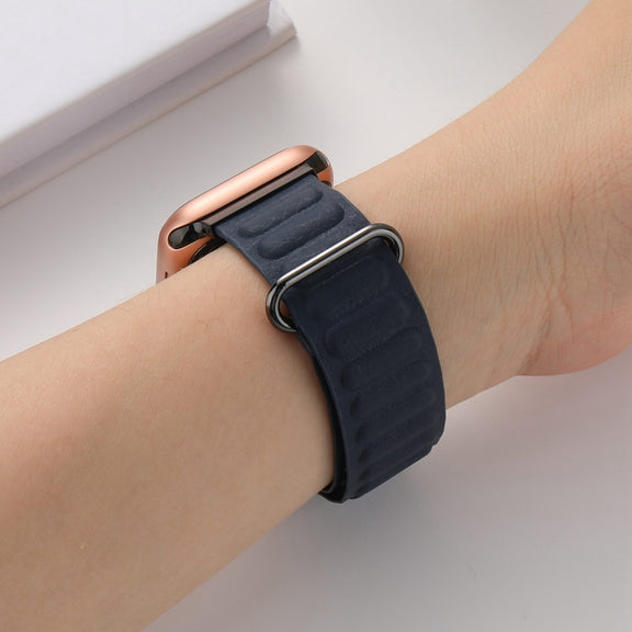 Magnetic Reverse Buckle Watch Band For Apple Watch Series 8&7 41mm(Indigo Blue)